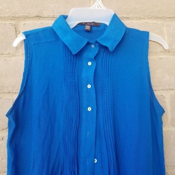 FEVER SLEEVELESS BLUE PLEATED TOP. SIZE S - Picture 12 of 12